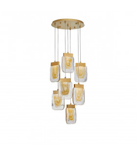Grani 7 Light Cluster Pendant Ceiling Light Brushed Gold Steel Amber Gold Glass LED 7x4W 637Lm 3000K-1
