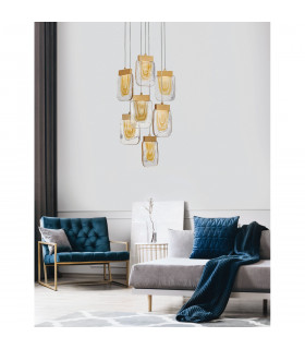 Grani 7 Light Cluster Pendant Ceiling Light Brushed Gold Steel Amber Gold Glass LED 7x4W 637Lm 3000K-2