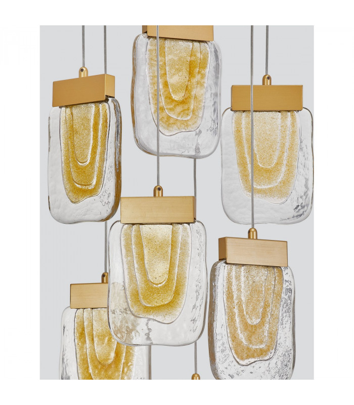 Grani 7 Light Cluster Pendant Ceiling Light Brushed Gold Steel Amber Gold Glass LED 7x4W 637Lm 3000K-5