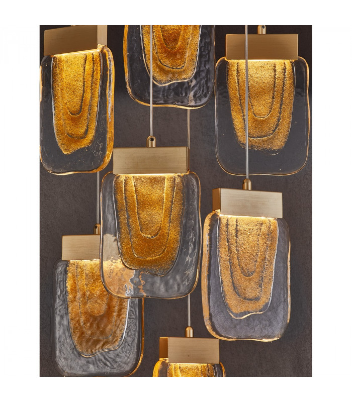 Grani 7 Light Cluster Pendant Ceiling Light Brushed Gold Steel Amber Gold Glass LED 7x4W 637Lm 3000K-7