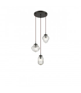 Nord 3 Light Cluster Pendant Ceiling Light Clear Glass Brown Metal Base Brown Fabric Wire LED E14-1