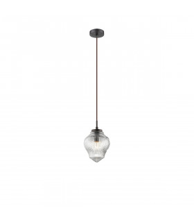 Nord 15cm Dome Pendant Ceiling Light Clear Glass Brown Metal Base Brown Fabric Wire LED E14-1