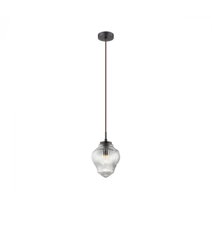 Nord 15cm Dome Pendant Ceiling Light Clear Glass Brown Metal Base Brown Fabric Wire LED E14-1