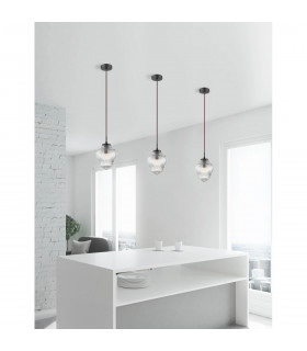 Nord 15cm Dome Pendant Ceiling Light Clear Glass Brown Metal Base Brown Fabric Wire LED E14-2