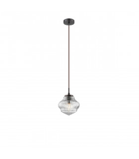 Nord 18cm Dome Pendant Ceiling Light Clear Glass Brown Metal Base Brown Fabric Wire LED E14-1