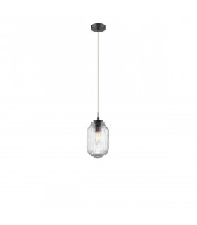 Nord 12cm Dome Pendant Ceiling Light Clear Glass Brown Metal Base Brown Fabric Wire LED E14-1