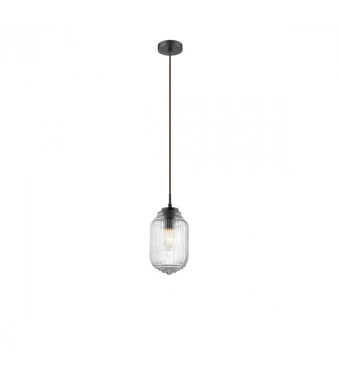 Nord 12cm Dome Pendant Ceiling Light Clear Glass Brown Metal Base Brown Fabric Wire LED E14-1