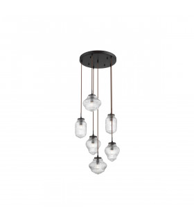 Nord 6 Light Cluster Pendant Ceiling Light Clear Glass Brown Metal Base Brown Fabric Wire LED E14-1