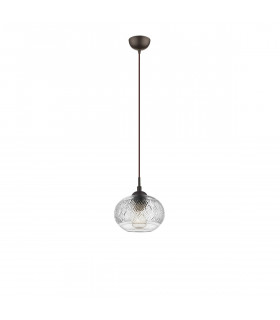 Devon 18cm Dome Pendant Ceiling Light Clear Glass Brown Metal Base Brown Fabric Wire LED E14-1