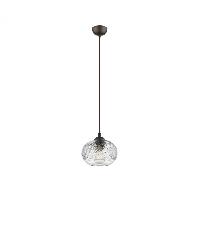 Devon 18cm Dome Pendant Ceiling Light Clear Glass Brown Metal Base Brown Fabric Wire LED E14-1