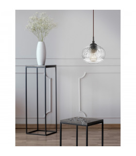 Devon 18cm Dome Pendant Ceiling Light Clear Glass Brown Metal Base Brown Fabric Wire LED E14-2