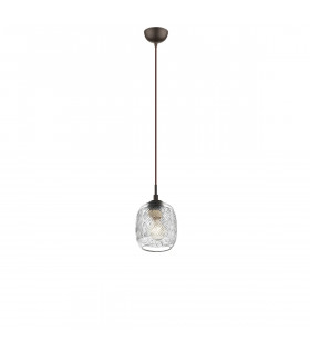 Devon 14cm Dome Pendant Ceiling Light Clear Glass Brown Metal Base Brown Fabric Wire LED E14-1