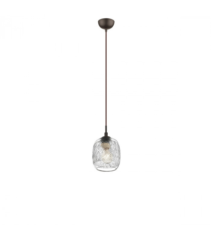 Devon 14cm Dome Pendant Ceiling Light Clear Glass Brown Metal Base Brown Fabric Wire LED E14-1