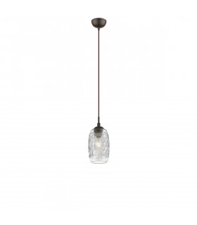 Devon 12cm Dome Pendant Ceiling Light Clear Glass Brown Metal Base Brown Fabric Wire LED E14-1