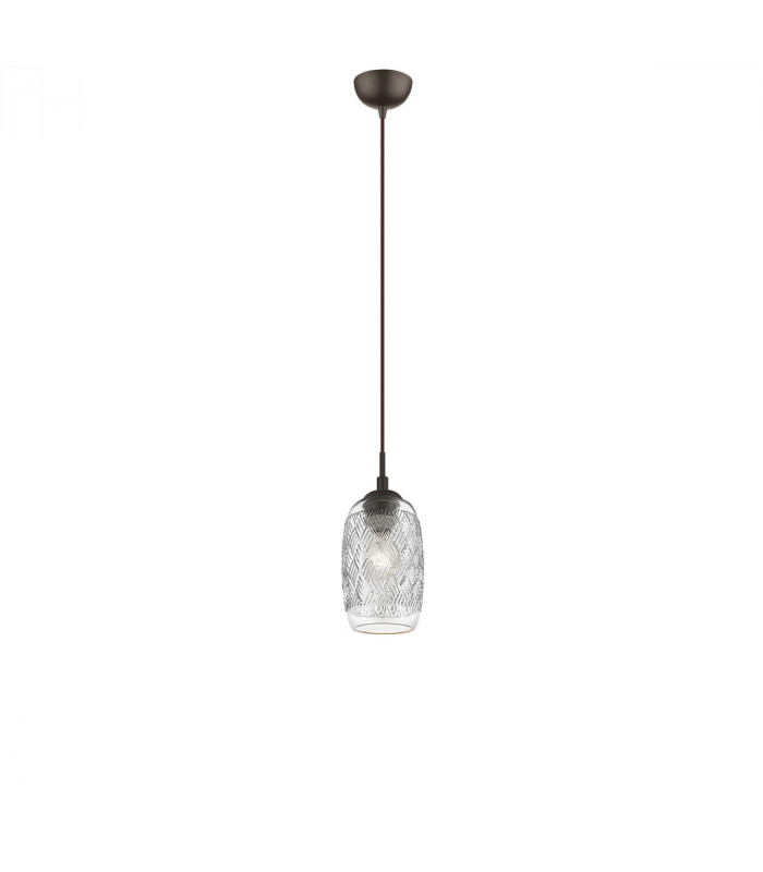 Devon 12cm Dome Pendant Ceiling Light Clear Glass Brown Metal Base Brown Fabric Wire LED E14-1