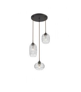 Devon 3 Light Cluster Pendant Ceiling Light Clear Glass Brown Metal Base Brown Fabric Wire LED E14-2