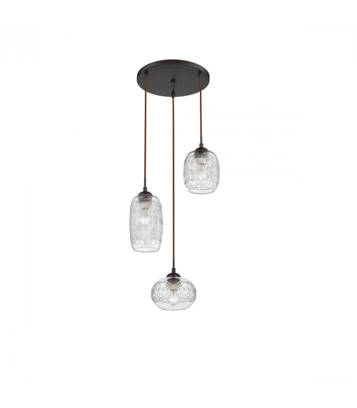 Devon 3 Light Cluster Pendant Ceiling Light Clear Glass Brown Metal Base Brown Fabric Wire LED E14-2