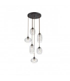 Devon 6 Light Cluster Pendant Ceiling Light Clear Glass Brown Metal Base Brown Fabric Wire LED E14-1