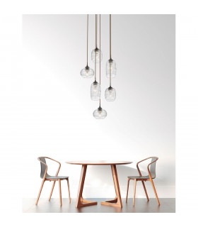 Devon 6 Light Cluster Pendant Ceiling Light Clear Glass Brown Metal Base Brown Fabric Wire LED E14-2