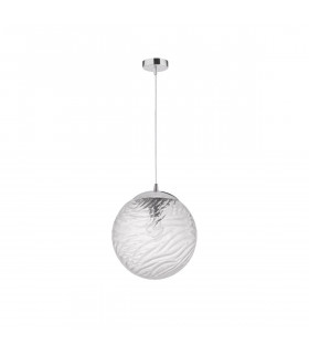 Ficato 30cm Globe Pendant Ceiling Light Chrome Metal Clear Glass LED E27-1