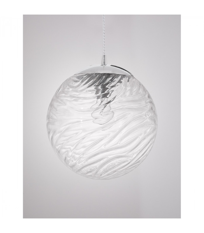 Ficato 30cm Globe Pendant Ceiling Light Chrome Metal Clear Glass LED E27-3