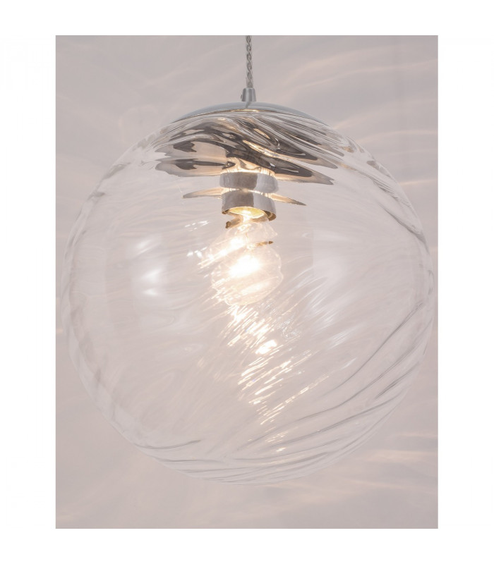 Ficato 30cm Globe Pendant Ceiling Light Chrome Metal Clear Glass LED E27-5