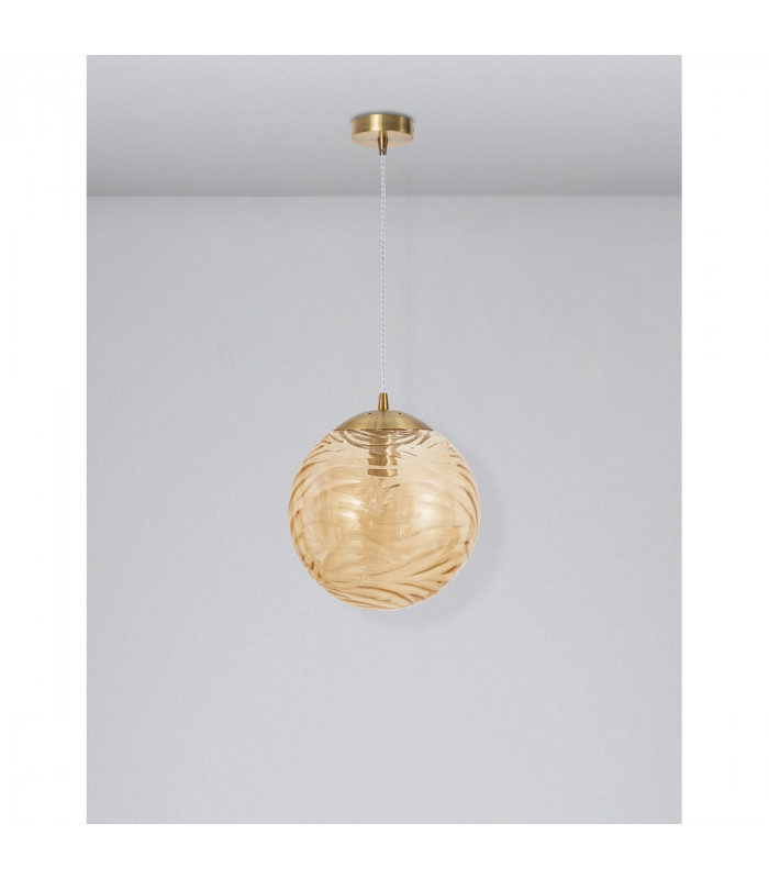 Ficato 30cm Globe Pendant Ceiling Light Brass Metal Champagne Glass LED E27-3