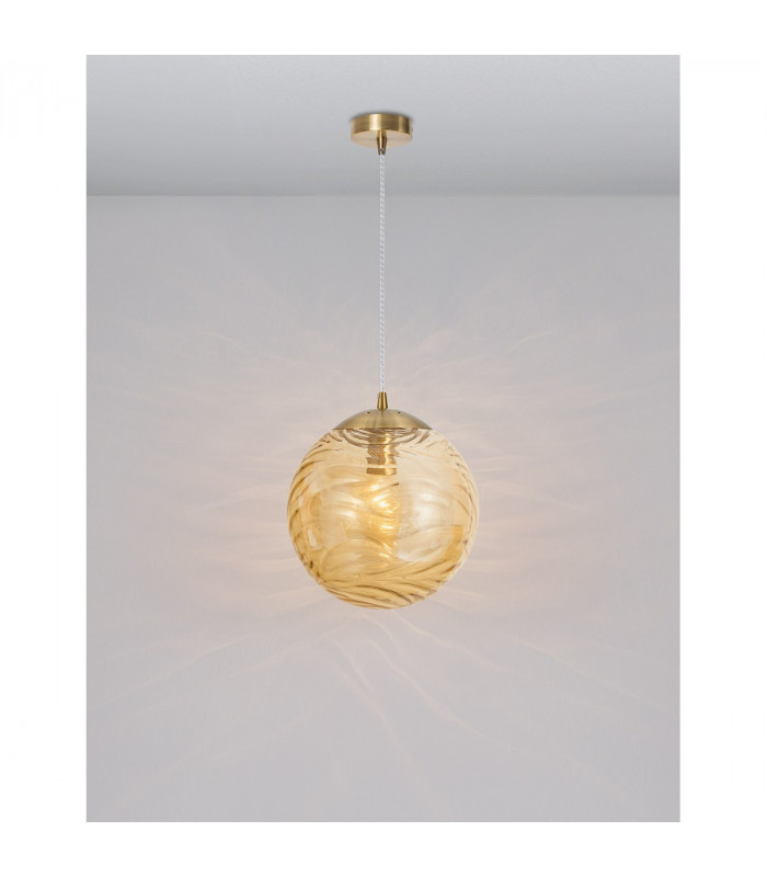 Ficato 30cm Globe Pendant Ceiling Light Brass Metal Champagne Glass LED E27-4