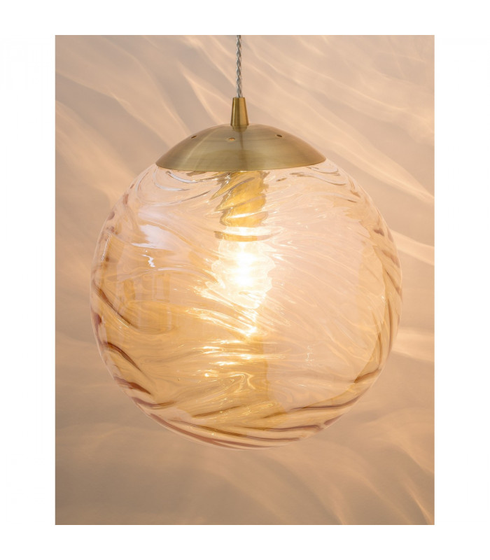 Ficato 30cm Globe Pendant Ceiling Light Brass Metal Champagne Glass LED E27-5