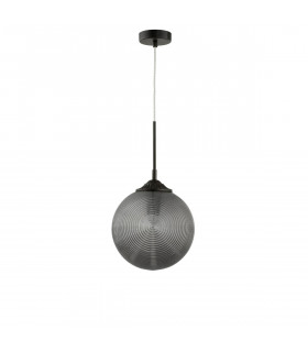 Athena 25cm Globe Pendant Ceiling Light Smoky Grey Glass Matt Black Metal LED E27-1
