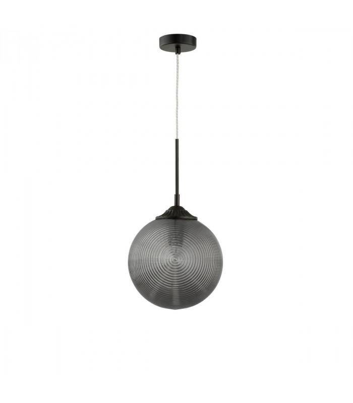 Athena 25cm Globe Pendant Ceiling Light Smoky Grey Glass Matt Black Metal LED E27-1