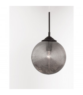 Athena 25cm Globe Pendant Ceiling Light Smoky Grey Glass Matt Black Metal LED E27-2