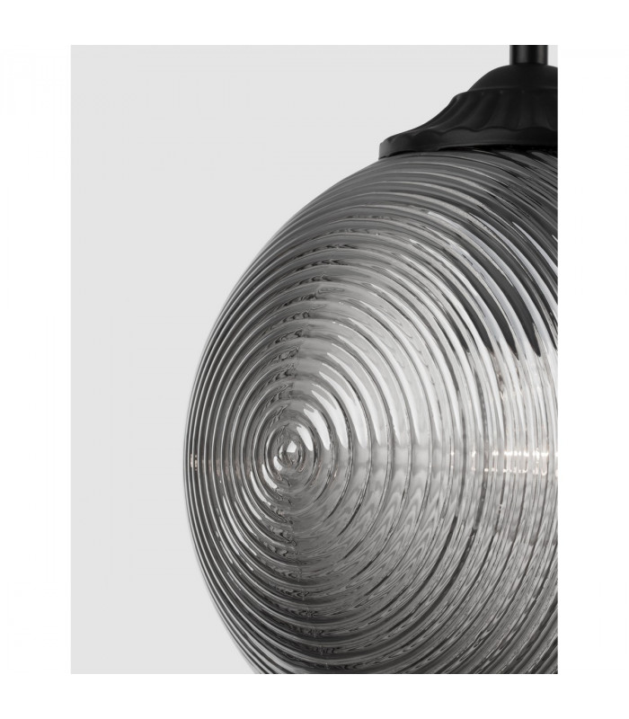 Athena 25cm Globe Pendant Ceiling Light Smoky Grey Glass Matt Black Metal LED E27-3