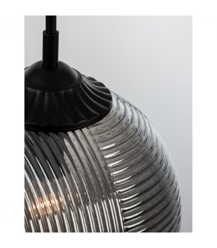 Athena 25cm Globe Pendant Ceiling Light Smoky Grey Glass Matt Black Metal LED E27-4