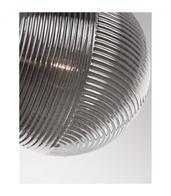Athena 25cm Globe Pendant Ceiling Light Smoky Grey Glass Matt Black Metal LED E27-5