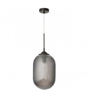 Athena 22.5cm Globe Pendant Ceiling Light Smoky Grey Glass Matt Black Metal LED E27-1