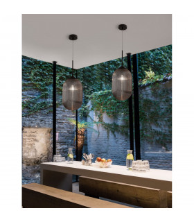 Athena 22.5cm Globe Pendant Ceiling Light Smoky Grey Glass Matt Black Metal LED E27-2