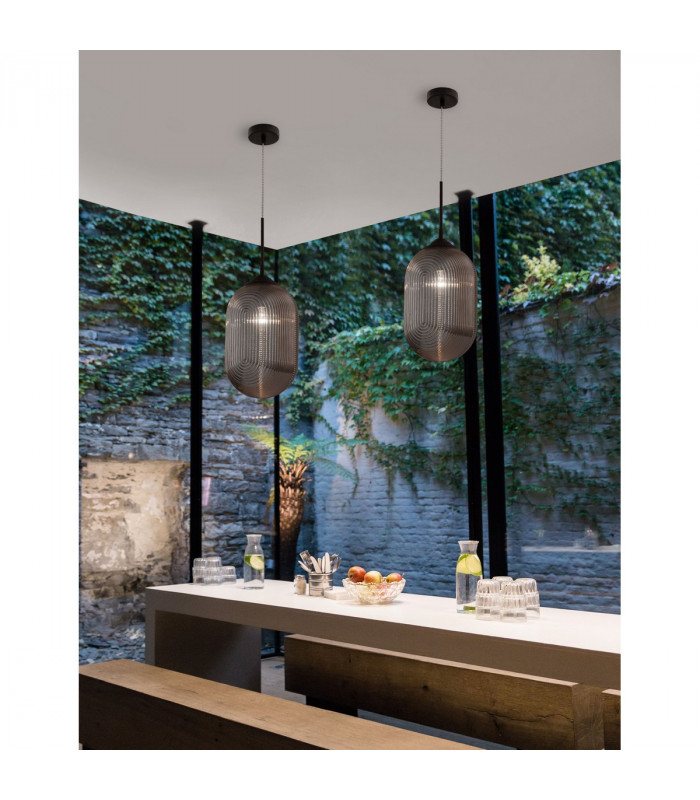 Athena 22.5cm Globe Pendant Ceiling Light Smoky Grey Glass Matt Black Metal LED E27-2