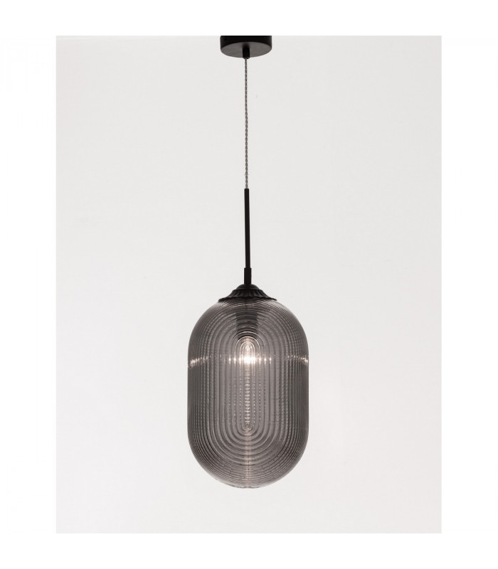 Athena 22.5cm Globe Pendant Ceiling Light Smoky Grey Glass Matt Black Metal LED E27-5