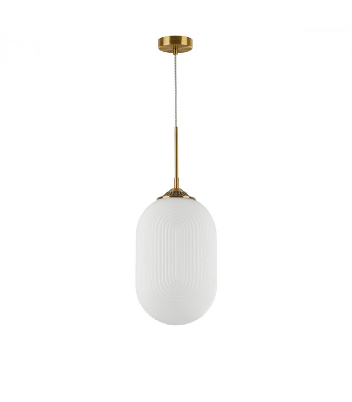 Athena 22.5cm Globe Pendant Ceiling Light Opal Glass Brass Metal LED E27-1