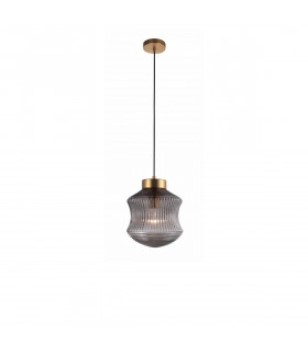 Zion 25cm Globe Pendant Ceiling Light Grey Glass Brass Metal Base LED E27-1