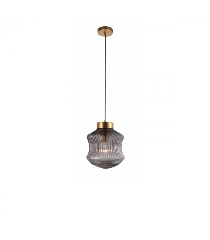 Zion 25cm Globe Pendant Ceiling Light Grey Glass Brass Metal Base LED E27-1