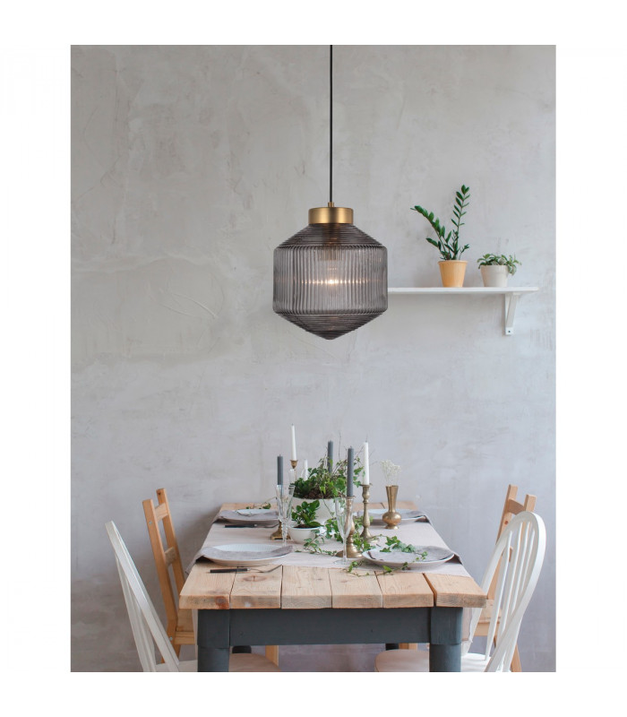 Zion 25cm Globe Pendant Ceiling Light Grey Glass Brass Metal Base LED E27-2