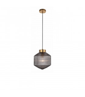 Zion 27cm Globe Pendant Ceiling Light Grey Glass Brass Metal Base LED E27-1
