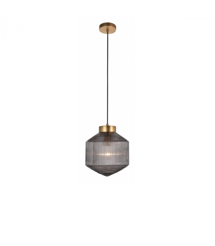 Zion 27cm Globe Pendant Ceiling Light Grey Glass Brass Metal Base LED E27-1