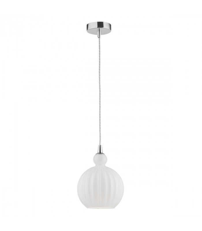 Odell 15cm Globe Pendant Ceiling Light Chrome Aluminium Opal Glass LED E14-1