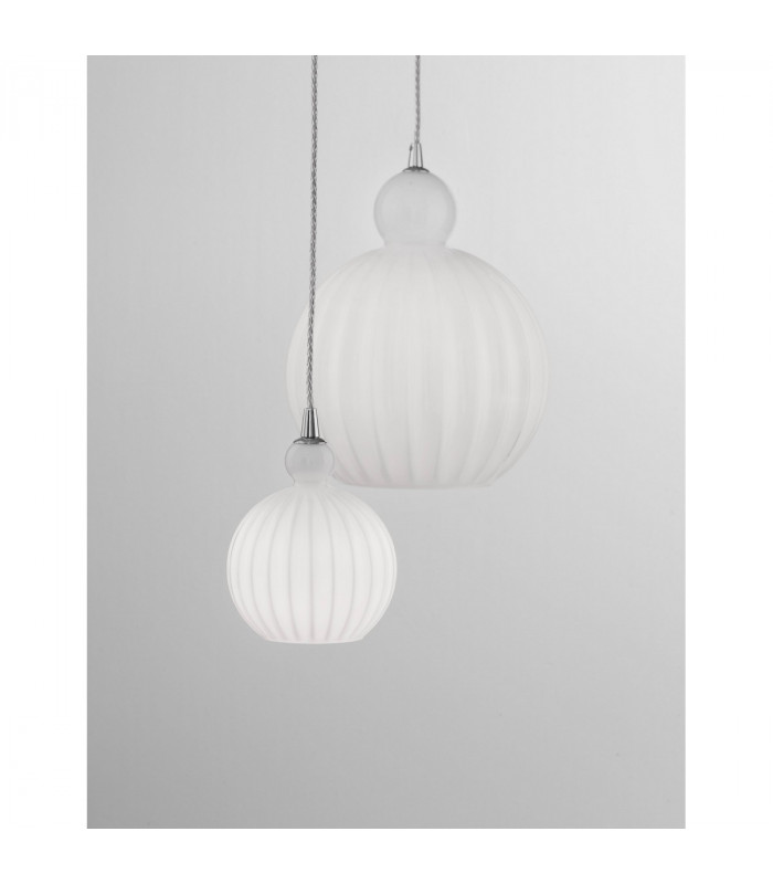 Odell 15cm Globe Pendant Ceiling Light Chrome Aluminium Opal Glass LED E14-2