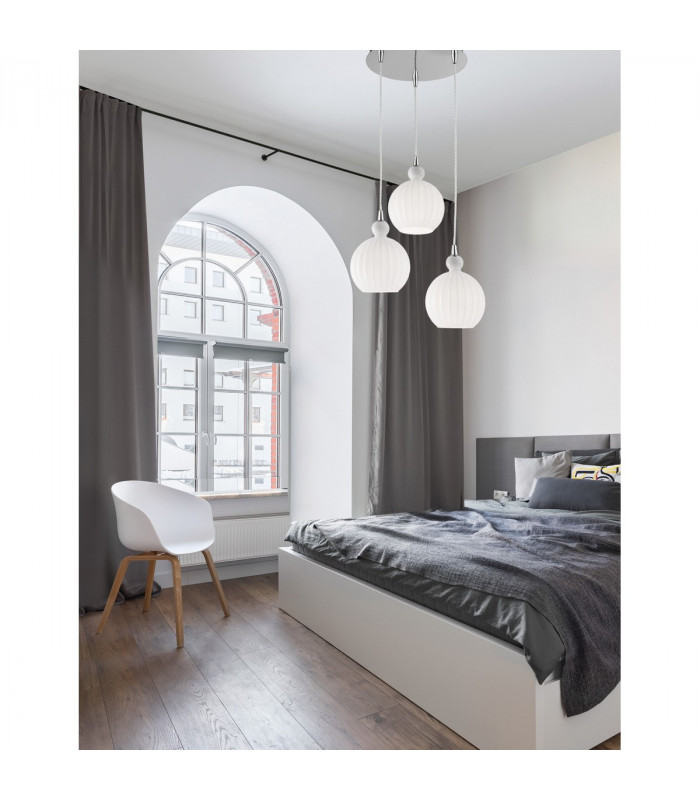 Odell 3 Light Globe Pendant Ceiling Light Chrome Aluminium Opal Glass LED E14-2