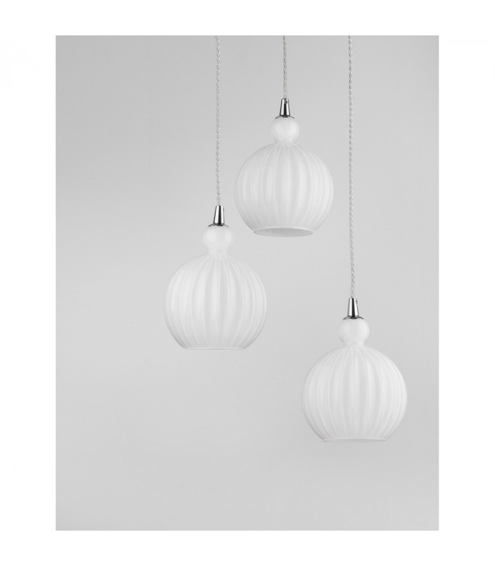 Odell 3 Light Globe Pendant Ceiling Light Chrome Aluminium Opal Glass LED E14-3