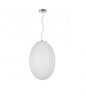 Hector Globe Pendant Ceiling Light Chrome Metal Opal Glass LED E27-1